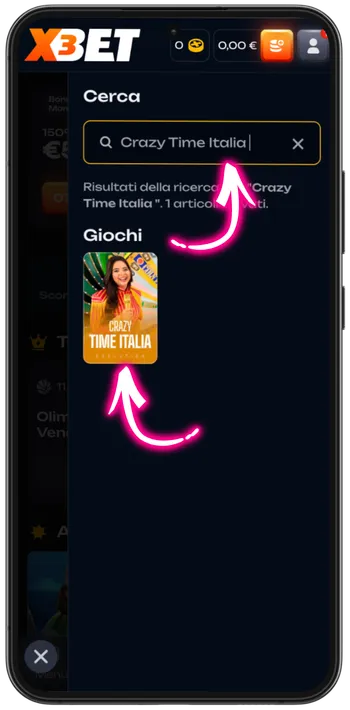 Crazy Time game found in search results