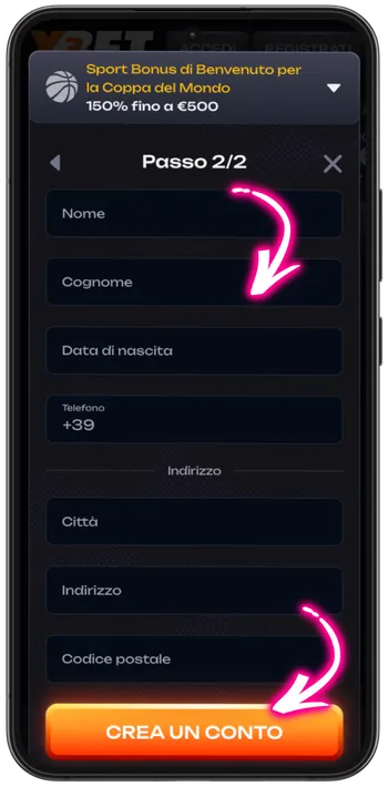 Crazy Time personal data form step 2